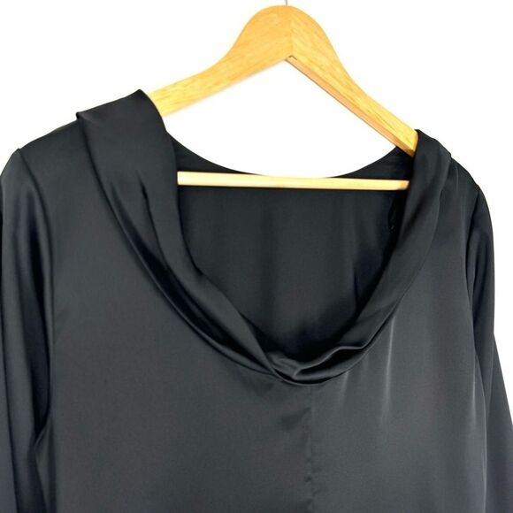 Banana Republic Women Cowl Back Blouse 8 Black Stretch Satin Fairy Goth Office - Picture 8 of 16